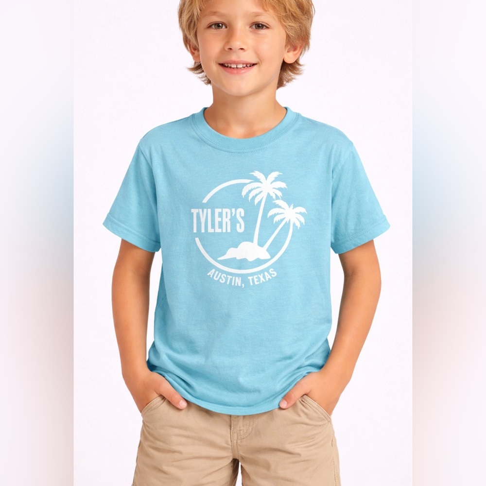 Tyler’s Austin Texas Unisex Size M Youth Graphic T-Shirt Aqua Blue(A292)!